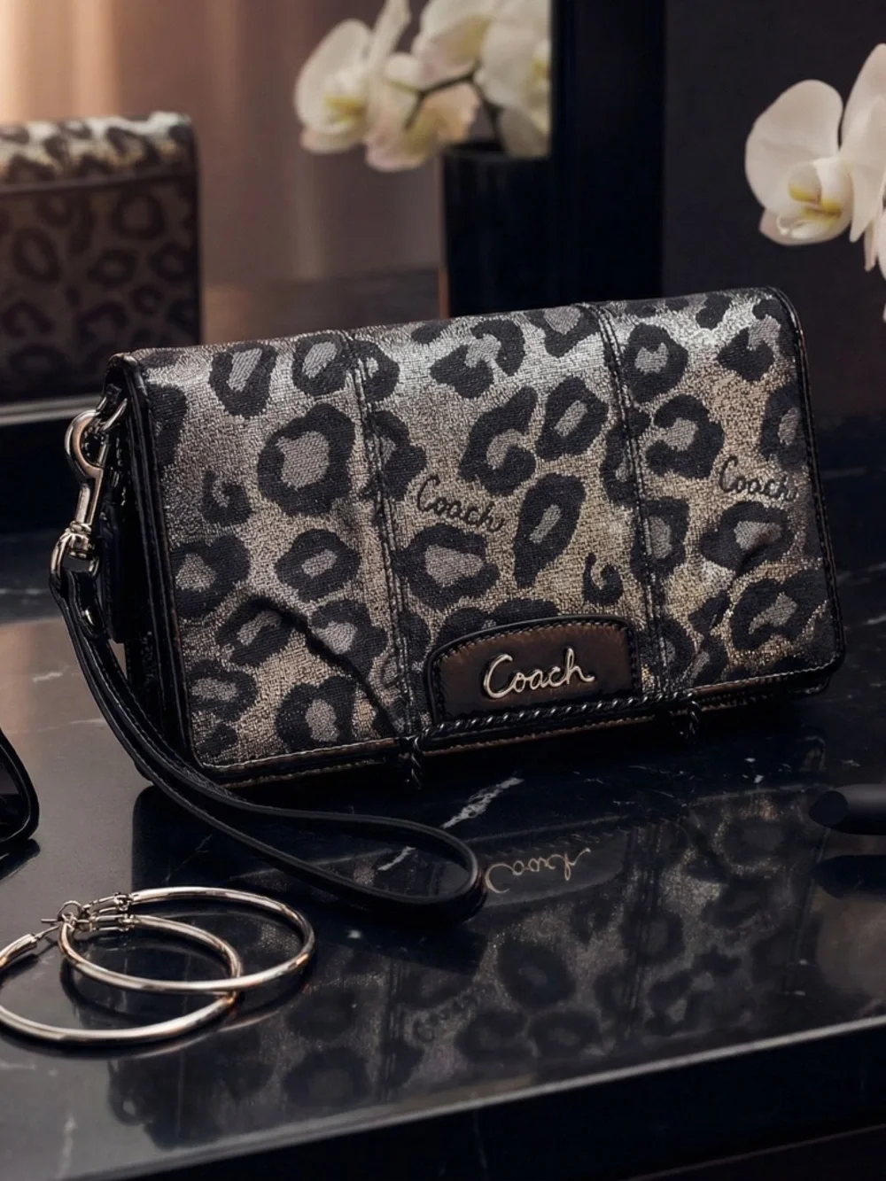 Coach Leopard Print Wristlet Wallet | Signature Canvas & Patent Leather Trim - Picture 5 of 15